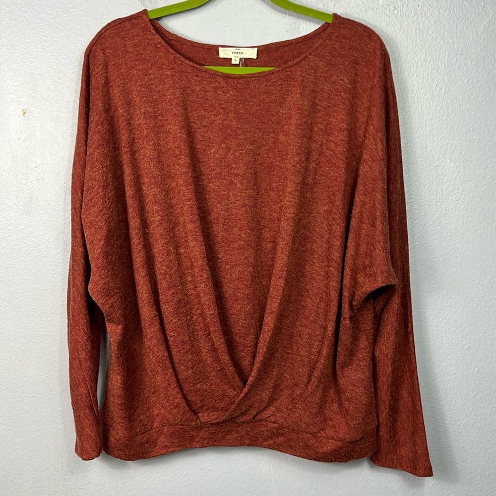 Entro Rust Heather Dolman LS Crossover Hem Scoop Neck Oversized Top Small